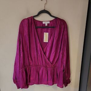 Elegant Pink Wrap Blouse Michael Kors 3X NWT